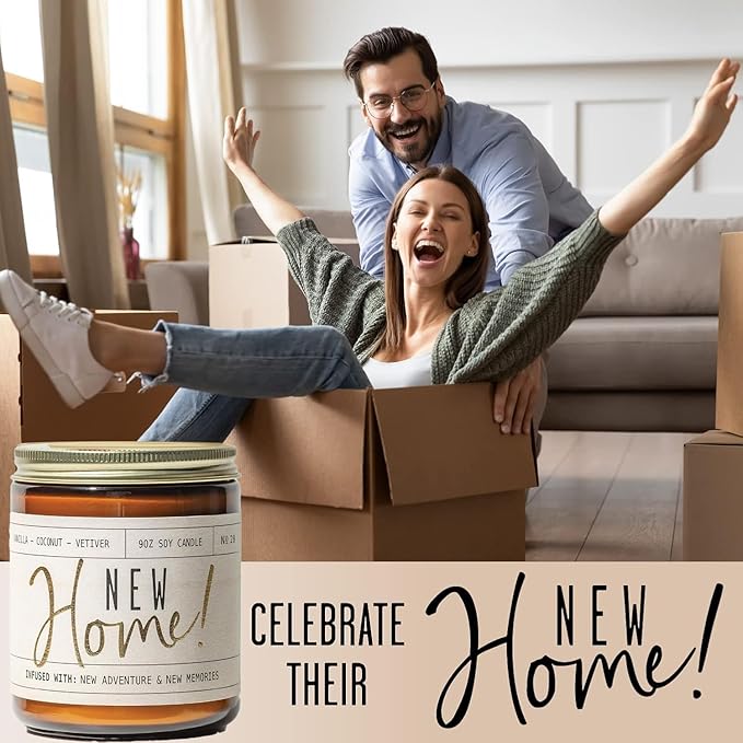 Housewarming Gift, House Warming Gifts New Home, Housewarming Gifts for New House - 'New Home' Soy Candle, w/Vanilla, Coconut & Vetiver I New Home Gifts for Home I 9oz Jar, 50Hr Burn, Made in USA