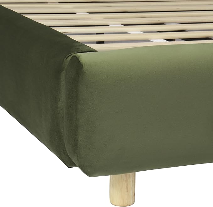 Green King Size Bed Frame, Upholstered Cloud Boucle Platform Beds Frames with Headboard, Anti-Collision Soft Rounded Corners Footboard, No Box Spring Required, Easy Assembly (Olive Green, King)