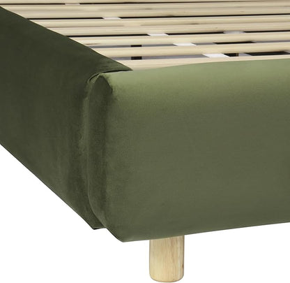 Green King Size Bed Frame, Upholstered Cloud Boucle Platform Beds Frames with Headboard, Anti-Collision Soft Rounded Corners Footboard, No Box Spring Required, Easy Assembly (Olive Green, King)