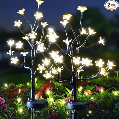 Solar Garden Lights Outdoor Waterproof,Solar Flowers for Outside Decorative,Solar Powered Fairy Outdoor Decorations for Yard,Patio,Lawn,Pathway Christmas Gardening Gifts Garden Decor 2 Pack