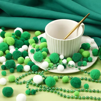 UPINS St. Patrick's Day Pom Poms Balls,600 Pieces Green Pom Poms Mixed Sizes Pompoms for Crafts Making DIY Spring St. Patrick's Day Party Decorations Supplies (3 Sizes)