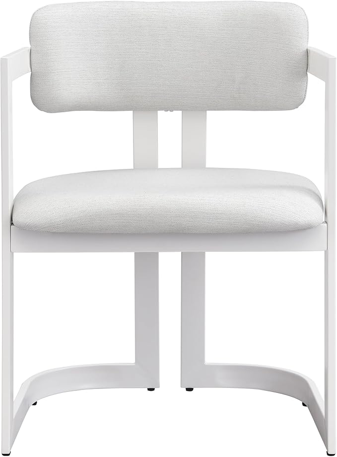 Christopher Knight Home Auber Modern Upholstered Dining Chair Set of 2, Fabric Upholstery Dining Set with Metal Frame, Comfy Side Chair for Living Room, Beige+White