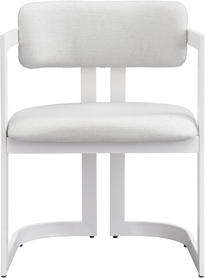 Christopher Knight Home Auber Modern Upholstered Dining Chair Set of 2, Fabric Upholstery Dining Set with Metal Frame, Comfy Side Chair for Living Room, Beige+White