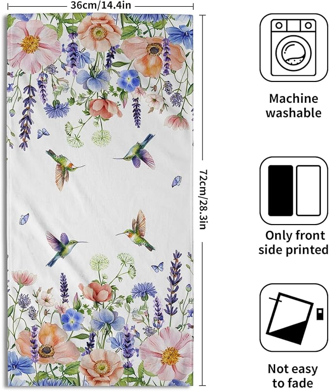 Spring Floral Hand Towels 2 Pack Hummingbird Butterfly Guest Fingertip Towels Soft Absorbent Kitchen 14x28