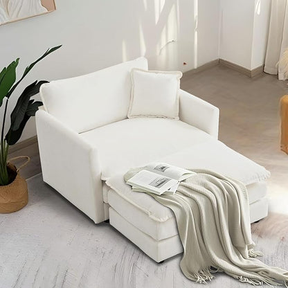 SoarFlash Chenille Sectional Sofa, Comfy Modular Single Sofa with Ottoman, Modern Recliner Deep Seat Sofa Set for Living Room,White