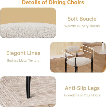 Morden Fort Modern Dining Chairs Set of 4, Upholstered Boucle Dining Chairs with Gold Armrest and Black Metal Legs for Kitchen, Living Room and Reception