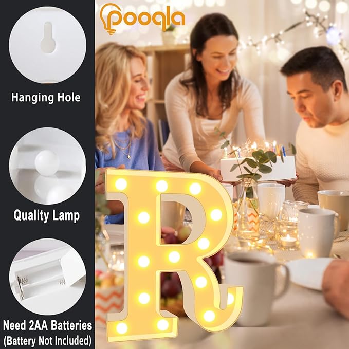 Pooqla LED Marquee Letter Lights, Warm White and Cool White Decorative Lighted Letters, Light Up Alphabet Letters for Boys Girls, Party, Wedding, Bar, Night Light, Birthday Decoration, Letter H