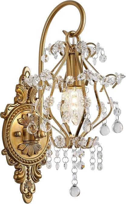 Gold Crystal Vintage Wall Sconces Indoor Hardwired Wall Light Fixture, Modern Wall Mount Lamp Light for Bedroom Living Room Bathroom Vanity Light Hallway Light Fixture Decor LED E12