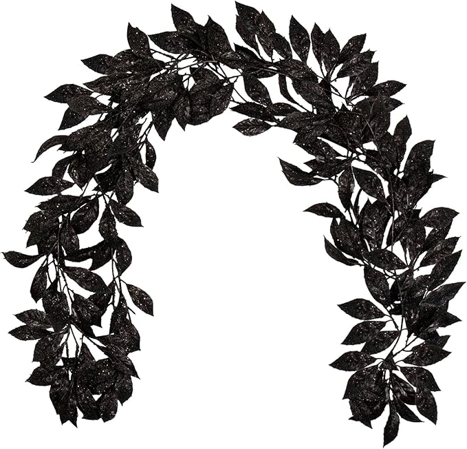 3 Pcs 6FT Christmas Garland Black Glittered Artificial Magnolia Leaves for Mantle Christmas Tree Decorations Indoor Outdoor Hanging Garland Ornaments Garden Door Wall Window Stair Holiday Home Decor