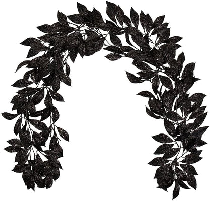 3 Pcs 6FT Christmas Garland Black Glittered Artificial Magnolia Leaves for Mantle Christmas Tree Decorations Indoor Outdoor Hanging Garland Ornaments Garden Door Wall Window Stair Holiday Home Decor