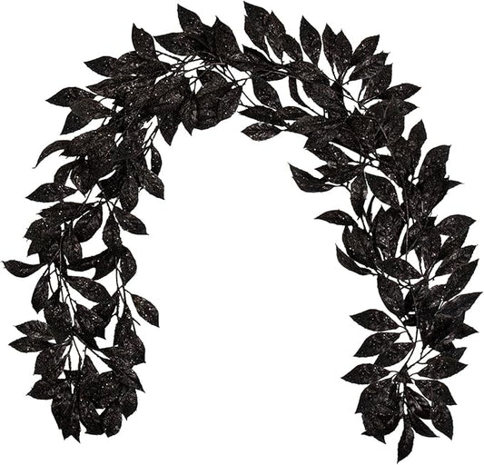 3 Pcs 6FT Christmas Garland Black Glittered Artificial Magnolia Leaves for Mantle Christmas Tree Decorations Indoor Outdoor Hanging Garland Ornaments Garden Door Wall Window Stair Holiday Home Decor