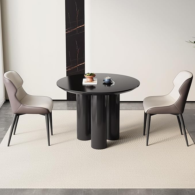 39.37" Black Round Dining Table Set, Mid Century Modern Round Dining Table for 4-6 Person for Kitchen Dining Room,Steel Legs, Coffee Table for Living Room,Office (1 Table with 2 Chairs)