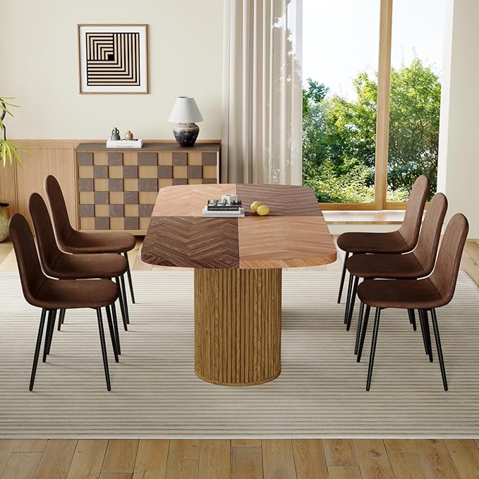 Large Dining Table Set for 8-79" Rectangular Dining Table Set for 8 with Cushioned Chairs,Modern Mid-Century Wood Kitchen Tables Set for 8 Ideal for Kitchen & Gatherings