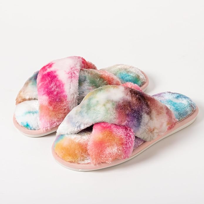 Women's Slipper Memory Foam Cross Band Fuzzy Slippers Open Toe Cozy House Slippers Cozy Plush Bedroom Indoor Outdoor