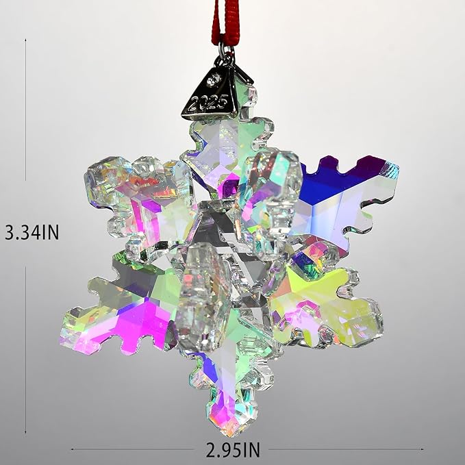 Annual Edition 3D Ornament 2025 Crystal Christmas Ornaments,Christmas Tree Ornaments Crystal Sun Catcher Home Hanging Decor,Holiday Christmas Decor & Collector’s Gift (3D-Colorful)