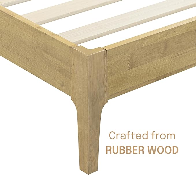 NTC Ruby Wooden Bed Frame with Headboard, Solid Wood Foundation with Silent Slats and Wood Central Supports, 1000 Lb Capacity, Effortless Assembly, Multiple Sizes and Colors (Sand, King)