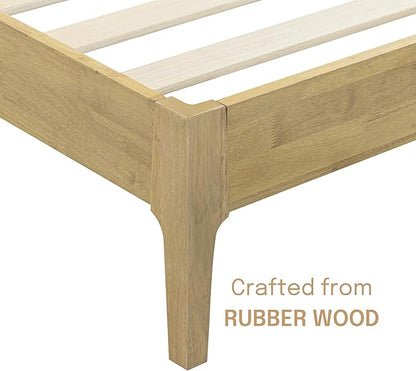 NTC Ruby Wooden Bed Frame with Headboard, Solid Wood Foundation with Silent Slats and Wood Central Supports, 1000 Lb Capacity, Effortless Assembly, Multiple Sizes and Colors (Sand, King)