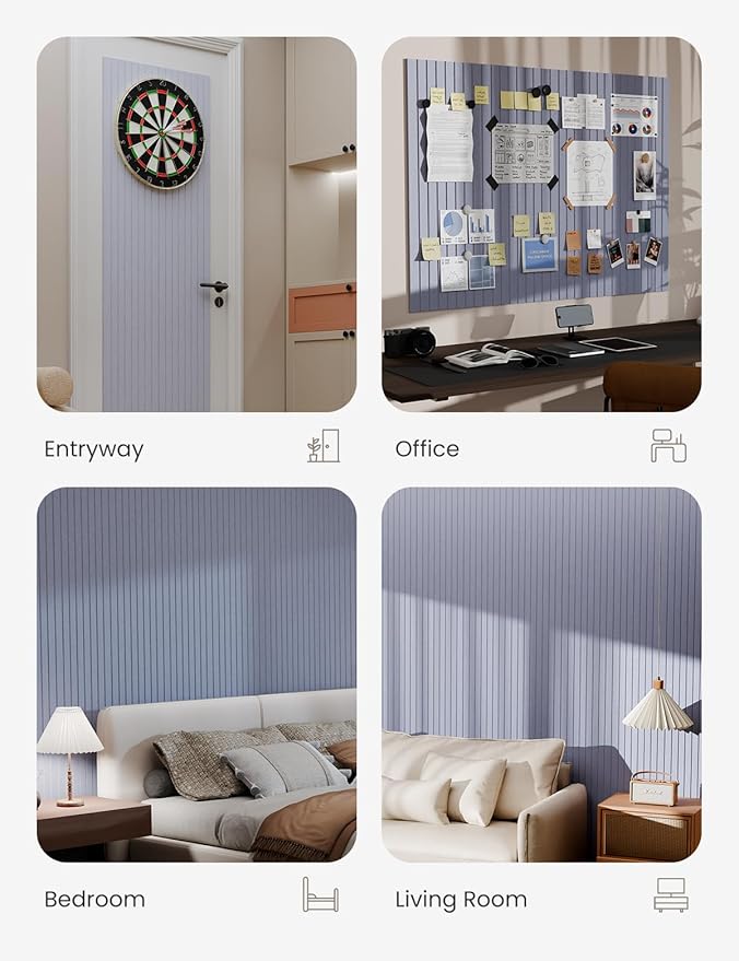 Bumusty Large Cork Board Alternative-47 x35 Felt Bulletin Board Tiles, with 30 Pushpins, 70 Adhesive Tabs, 12-Pack Slat Wall Paneling, Cork Boards for Office Push Pin Board Felt Board-Soft Periwinkle