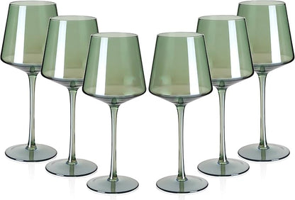 Green Wine Glasses Set of 6-18oz Colored Square Wine Glasses with Tall Long Stems and Flat Bottom,Crystal Colorful Wine Glass-Unique Gifts for Wine Lovers,Wedding,Engagement Gifts (Light Blue Sea)
