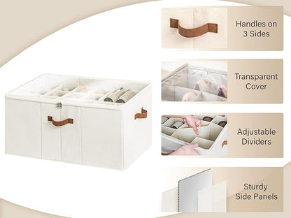 StorageWorks Shoe Organizer for Closet, Fits up to 24 Pairs, Shoe Cubby Storage Containers with Adjustable Dividers and Clear Cover, Beige
