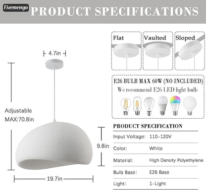 19.7in Wabi Sabi Pendant Lights Kitchen Island Lighting Fixture Ceiling Mount White Modern Japanese Lamp Japandi Chandelier for Dining Living Room Hallway Bedroom Restaurant Hanging Lamp