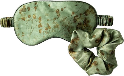 Silk & Willow 100% Pure Mulberry Silk Sleep Eye Mask & Hair Scrunchie Gift Set (Coreopsis Sage)