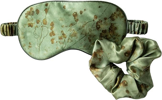 Silk & Willow 100% Pure Mulberry Silk Sleep Eye Mask & Hair Scrunchie Gift Set (Coreopsis Sage)