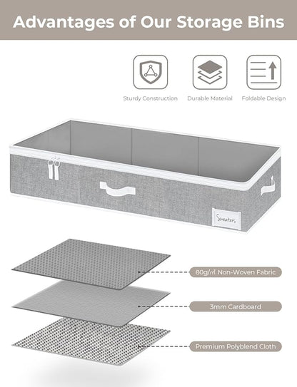 StorageWorks Extra Large Under Bed Storage Containers with Handles and Label Holder, 2 Pack Ultra-thick Fabric Underbed Bins, Closet Organizer for Clothes, Blankets, Sweater
