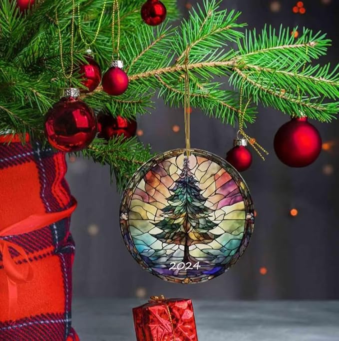 Santa Claus Ornaments 2025 in Stained Glass Style,2025 Christmas Ornaments, Round Fun Acrylic Decoration Gifts (Santa Claus)