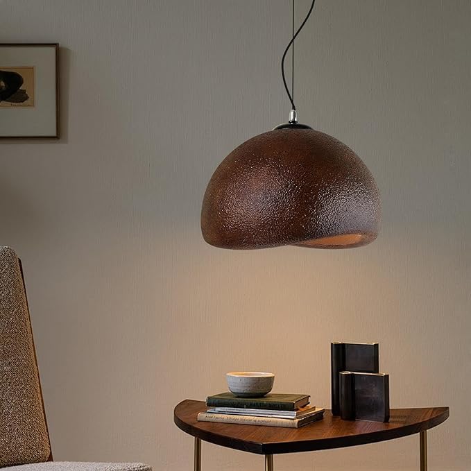 JAYMP 50cm Wabi Sabi Pendant Light for Dining Room Kitchen Island Farmhouse Hanging Lamp E26 Base Japanese Style Bird Nest Shape Lighting Fixture (Dark Brown,B Shape, 50cm/19.7in)