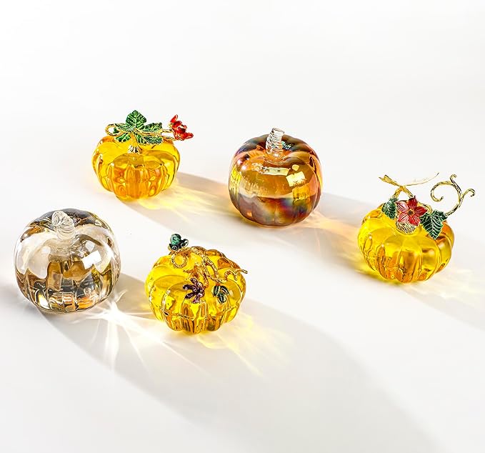 HDCRYSTALGIFTS Fall Decor Glass Pumpkin Figurine Hand Blown Glass Pumpkin Table Accent for Fall Harvest & Thanksgiving Decorating Collectibles