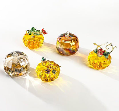 HDCRYSTALGIFTS Fall Decor Glass Pumpkin Figurine Hand Blown Glass Pumpkin Table Accent for Fall Harvest & Thanksgiving Decorating Collectibles