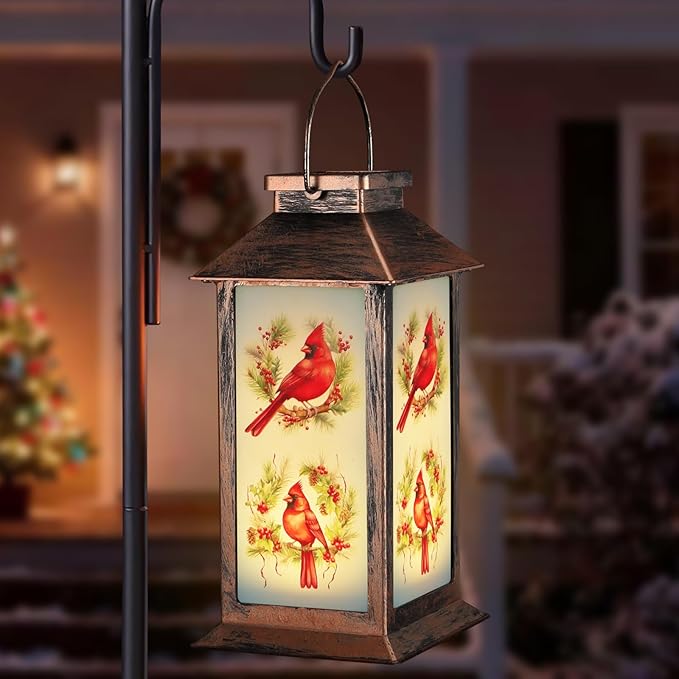 Solar Lanterns with Cardinal Theme Outdoor Waterproof Decorative Lights for Garden Birthday Gifts for Women, Mom, and Grandma Solar LED Hanging Lights for Yard, Patio, Lawn, and Porch(Floral Hoop)