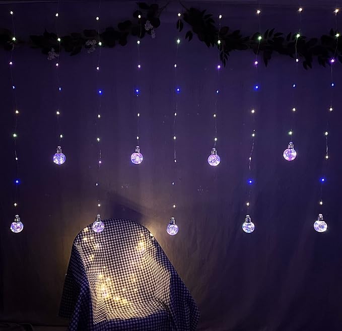 YOLIGHT Wishing Ball Curtain Lights 200 LED Window Curtain String Light with Remote, USB Battery Powered Twinkle Globe Fairy Lights for Wedding Party Bedroom Christmas Decoration (Multi-Colored)