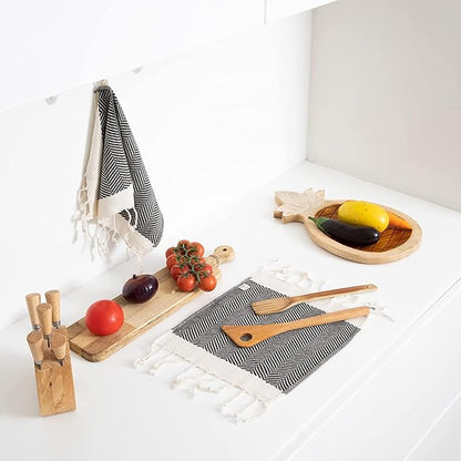 SMYRNA TURKISH COTTON Herringbone Series Kitchen Dish Towels Pack of 6, Machine Washable Wash Cloths, Ultra Soft, Absorbent, Prewashed and Quick Dry Turkish Dish Towels, 12x12 Inch (Latte)