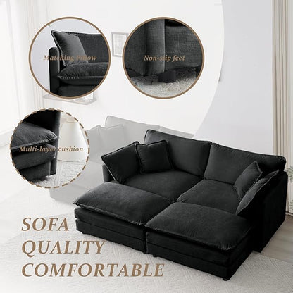 SoarFlash Chenille Sectional Sofa, Comfy Modular Coush Sofa with Ottoman, Modern 2 Seat Recliner Deep Seat Sofa Set for Living Room,Grey