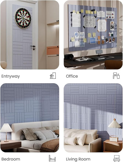 Bumusty Large Cork Board Alternative-47 x35 Felt Bulletin Board Tiles, with 30 Pushpins, 70 Adhesive Tabs, 12-Pack Slat Wall Paneling, Cork Boards for Office Push Pin Board Felt Board-Soft Periwinkle