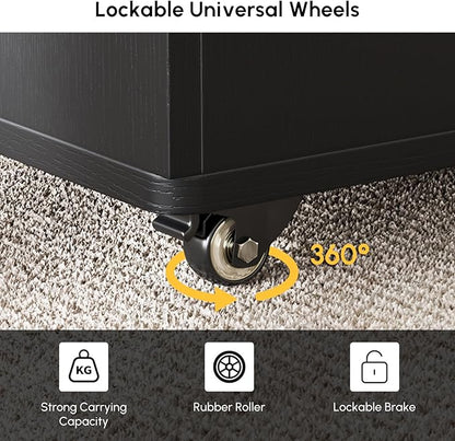 homary Coffee Table with Stools, Black 3-in-1 Modern Lift-Top Folding Center Table with Hidden Storage, Casters, and Lockable Wheels – Convertible Dining & Office Table for Living Room