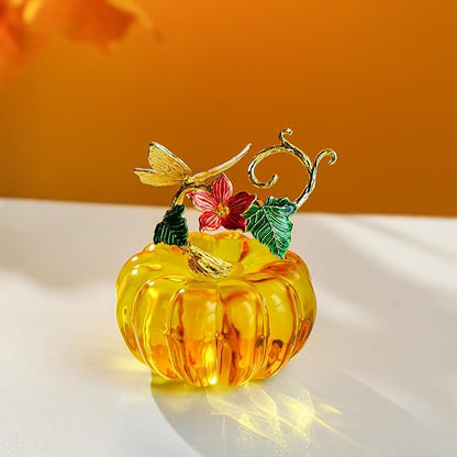 HDCRYSTALGIFTS 2.5inch Glass Pumpkin Figurines Collectibles Table Accent for Fall & Harvest, Hand Blown Glass Pumpkin Art Decorations for Home Thanksgiving