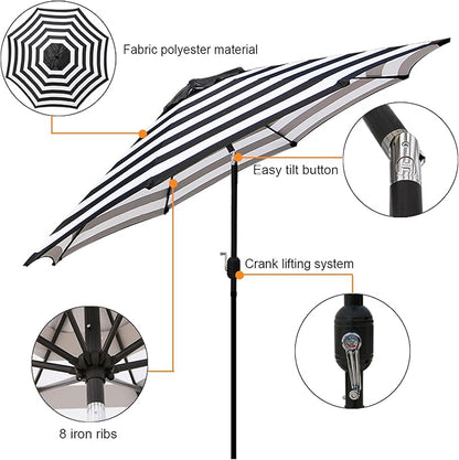 Blissun 9' Outdoor Patio Umbrella, Outdoor Table Umbrella, Yard Umbrella, Market Umbrella with 8 Sturdy Ribs, Push Button Tilt and Crank