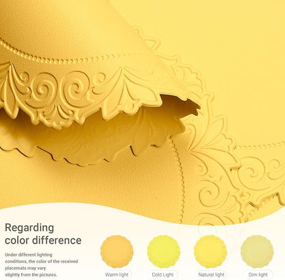 Noctiflorous Round Faux Leather 15 Inch Placemats Set of 6 Waterproof Wipeable Heat Resistant Tablemat for Dining Table Kitchen Non Slip Washable Oilproof Table Place Mat(Mango Yellow, 6)