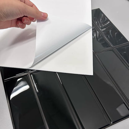 5 Pack Peel and Stick Backsplash Subway Tiles, Extra Thick 3D Wall Panels, Heat & Water Resistant, Easy DIY Kitchen, Bathroom, Laundry, Fireplace & Rental Home Wall Décor (12 x 12 in), Black