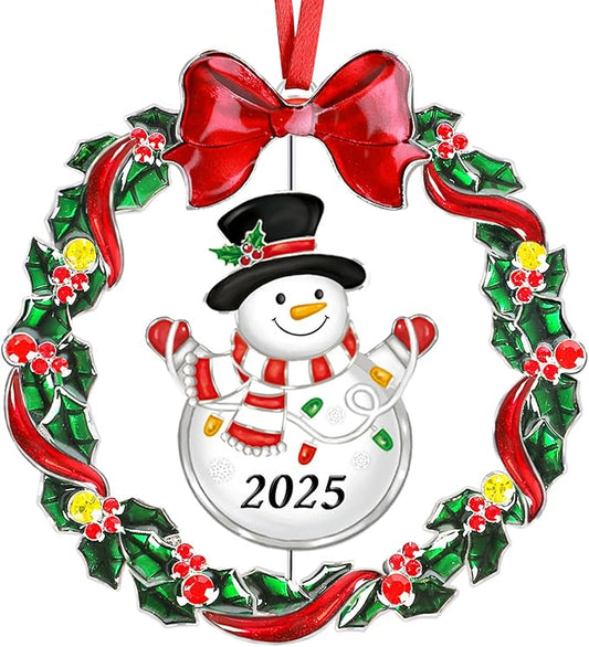 2025 Christmas Ornaments for Tree,Christmas Wreath Ornaments 2025 with Rotatable Tree for Christmas Tree Decorations Holiday Decorative Annual Keepsake Gift (Metal,Silver)