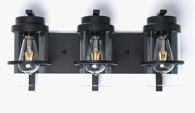 Bathroom Vanity Light Fixtures,Rustic Matte Black Vanity Lights 3 Bulb,Industrial Bathroom Light 3 Pack Sconce(Bulbs not Included)