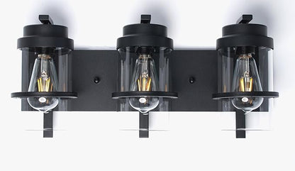 Bathroom Vanity Light Fixtures,Rustic Matte Black Vanity Lights 3 Bulb,Industrial Bathroom Light 3 Pack Sconce(Bulbs not Included)
