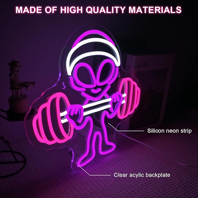 Lucunstar Alien Neon Sign,Dumbbell Gym Led Wall Decor,LED Alien Light,Shop Bar Man Cave,Teen Room,Game Room Decor,Hip Hop Party Neon Signs Wall Decor,Party Bedroom