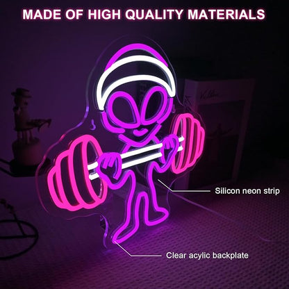 Lucunstar Alien Neon Sign,Dumbbell Gym Led Wall Decor,LED Alien Light,Shop Bar Man Cave,Teen Room,Game Room Decor,Hip Hop Party Neon Signs Wall Decor,Party Bedroom