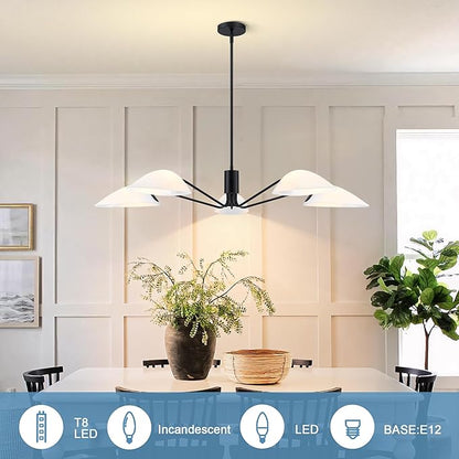 MEXO Modern Glass Chandeliers, Sputnik Chandelier Black Pendant Lighting Fixture Glass Shade Ceiling Light for Dining Room Kitchen Island