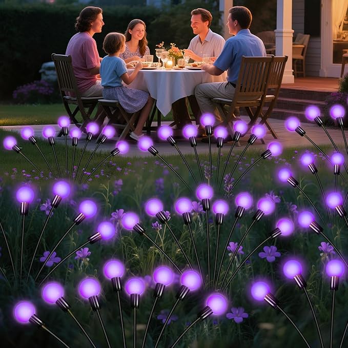 Solar Garden Lights Outdoor, 4 Pack Firefly Swaying Lights Purple, Waterproof 4 Pack 24 Heads Garden Decor for Yard Patio Pathway Lawn, Gardening Gifts for Women Christmas Decoration