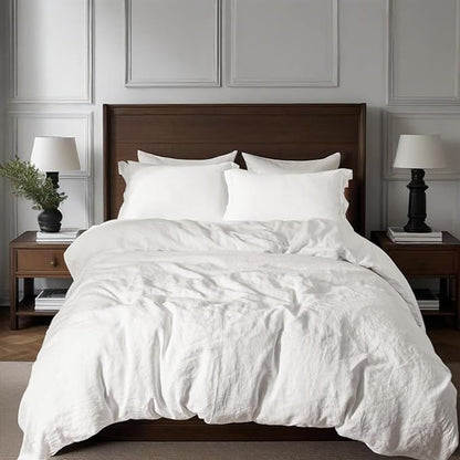 Simple&Opulence 100% Linen Duvet Cover Set, 3 PCS Natural French Flax White Duvet Cover Queen Size, Breathable Soft Comfy Linen Bedding Comforter Cover with 2 Pillowcases(White, 88"x92")